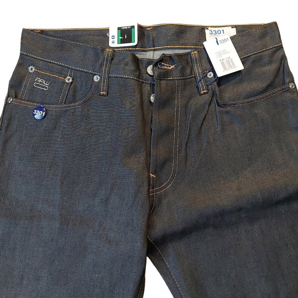 G-Star Raw 3301 Loose Brooklyn Denim Button Fly Dark Blue Denim Jeans Sz 30 NWT - Picture 6 of 15